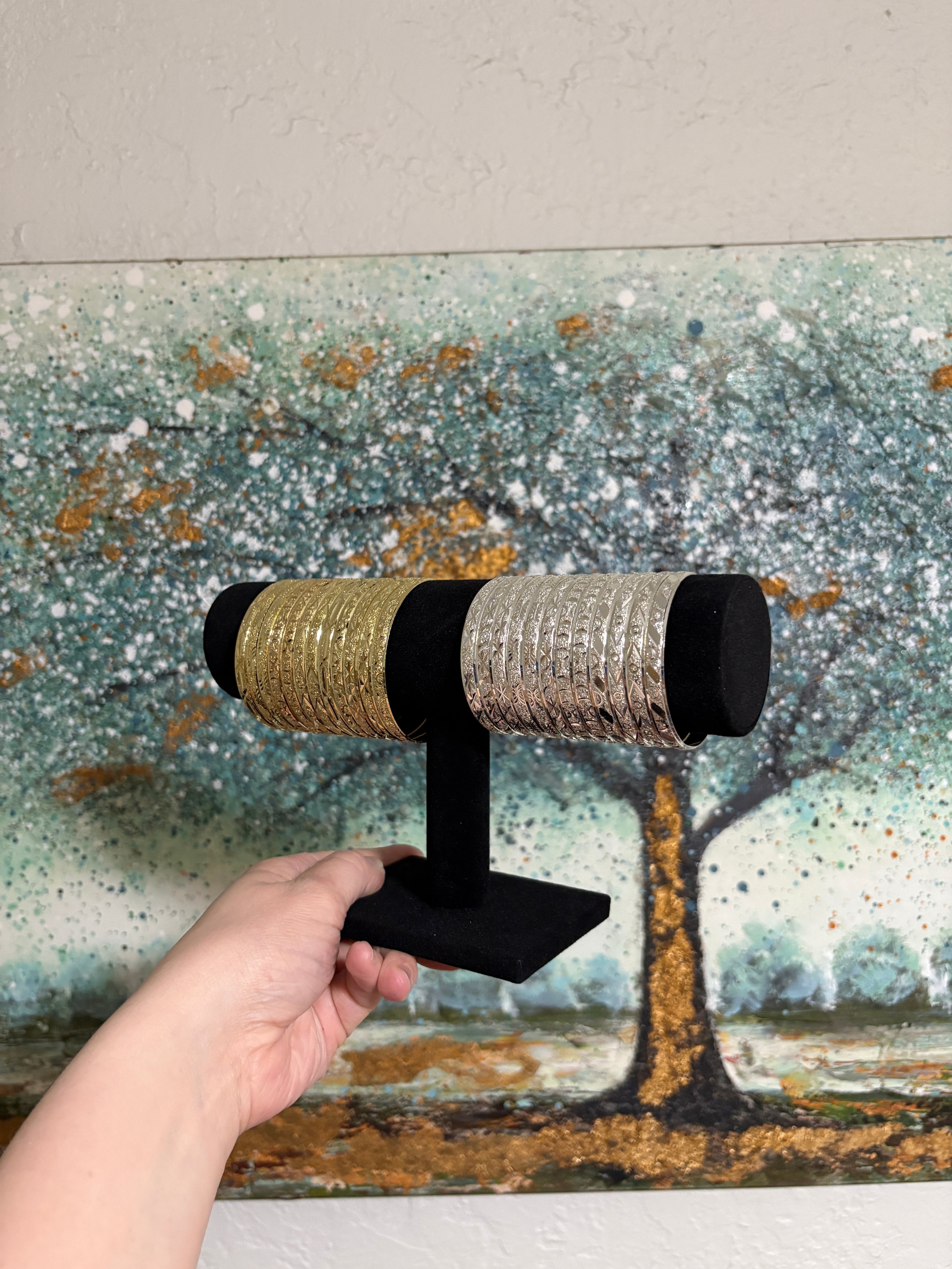 6 PACK SILVER BANGLES